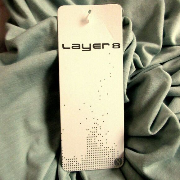 Layer 8 Pullover Top LS Hi-Low Shoulder Cut-Out Tee GreenJuniper Sz S NEW - Picture 7 of 7